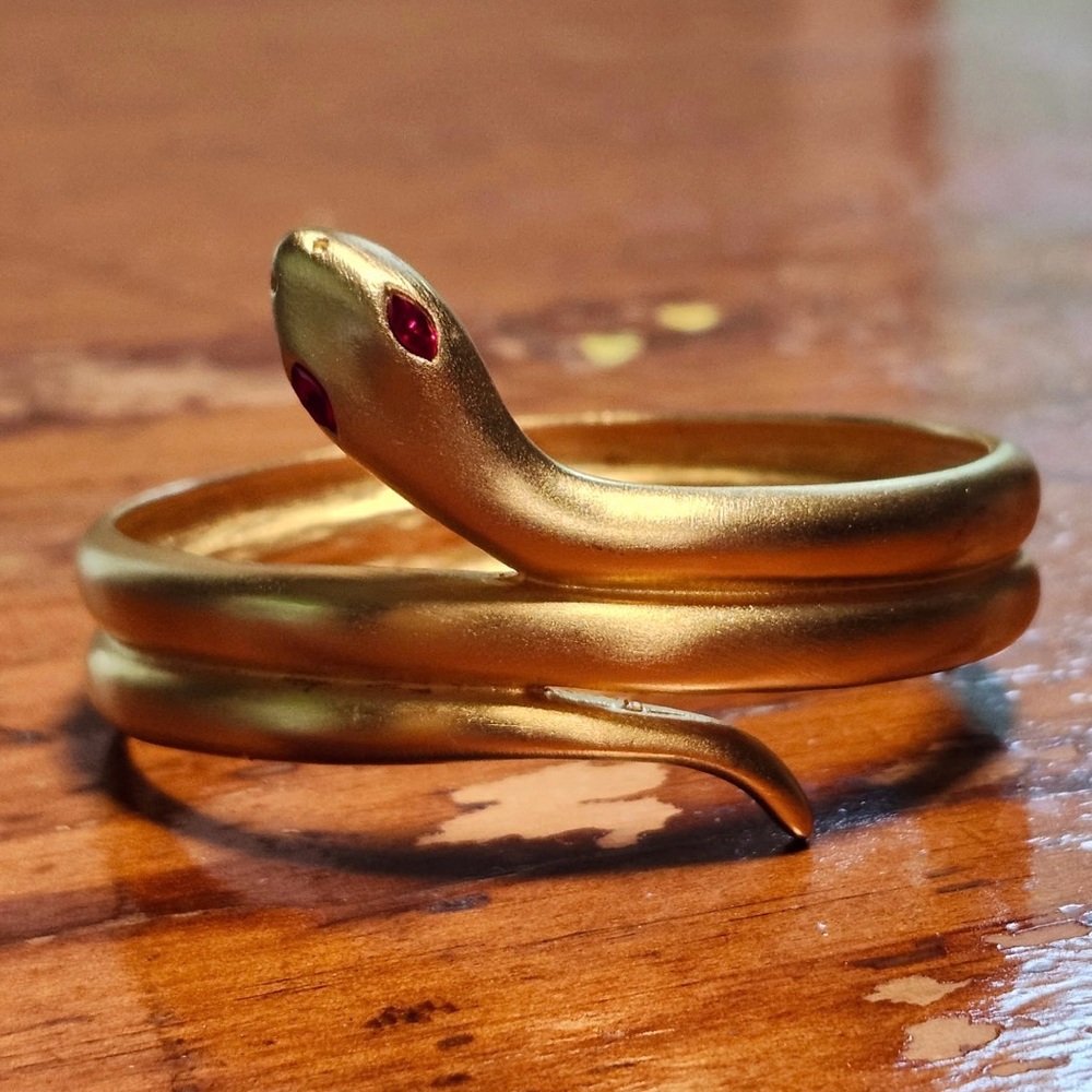 Kenneth Jay Lane Gold Snake Bracelet with Red Eyes